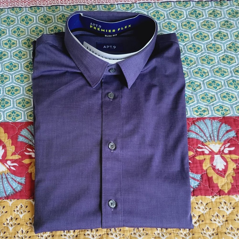 Apt 9 Men's Regular Fit Premier Flex dress shirt, purple, size M